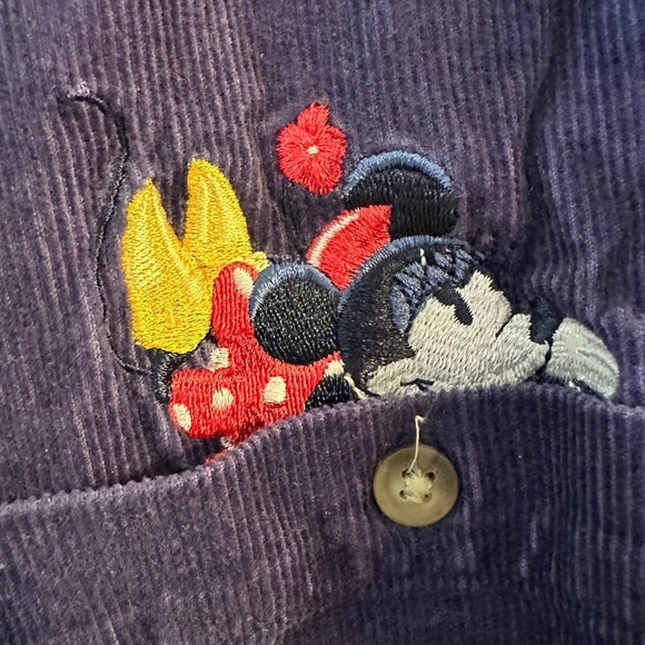Vintage Disney Corduroy Button Up Shirt Embroidered Mickey Minnie Mouse Navy XL - Picture 3 of 11